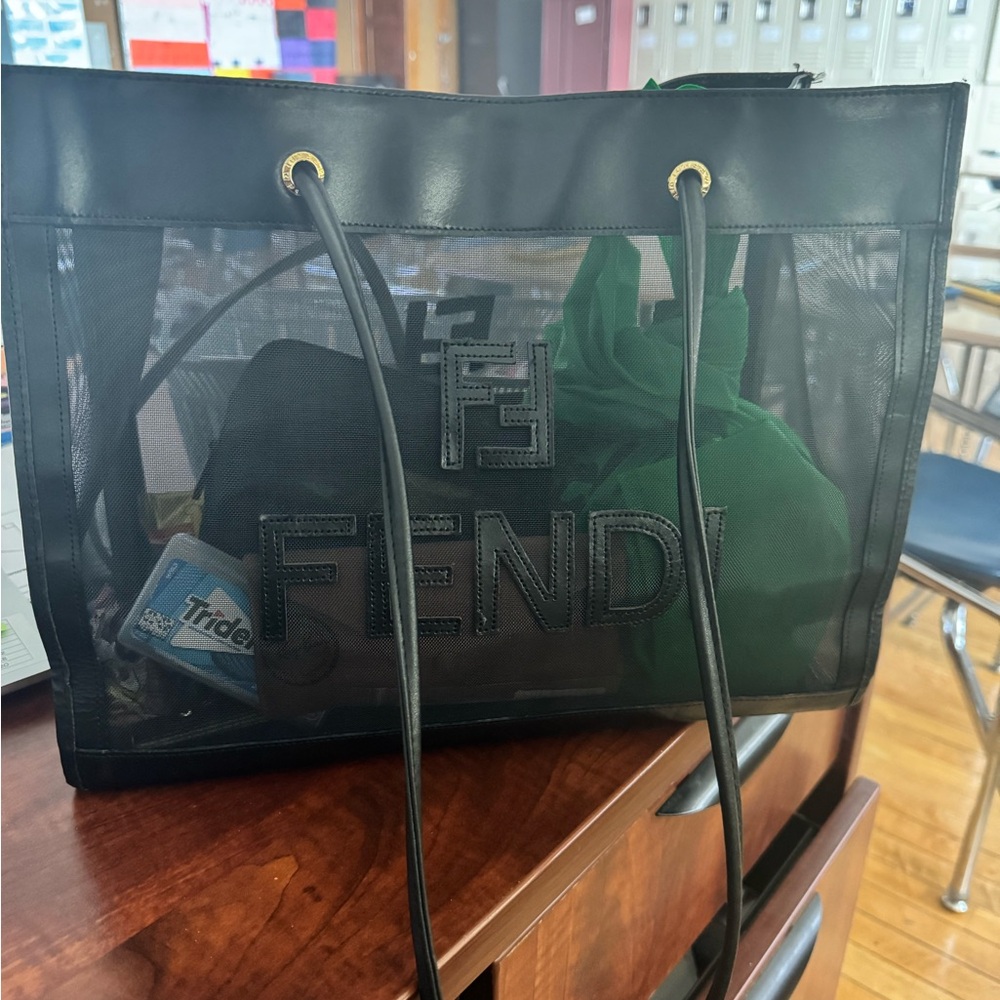 Fendi Black and Green Mesh Detail Bag